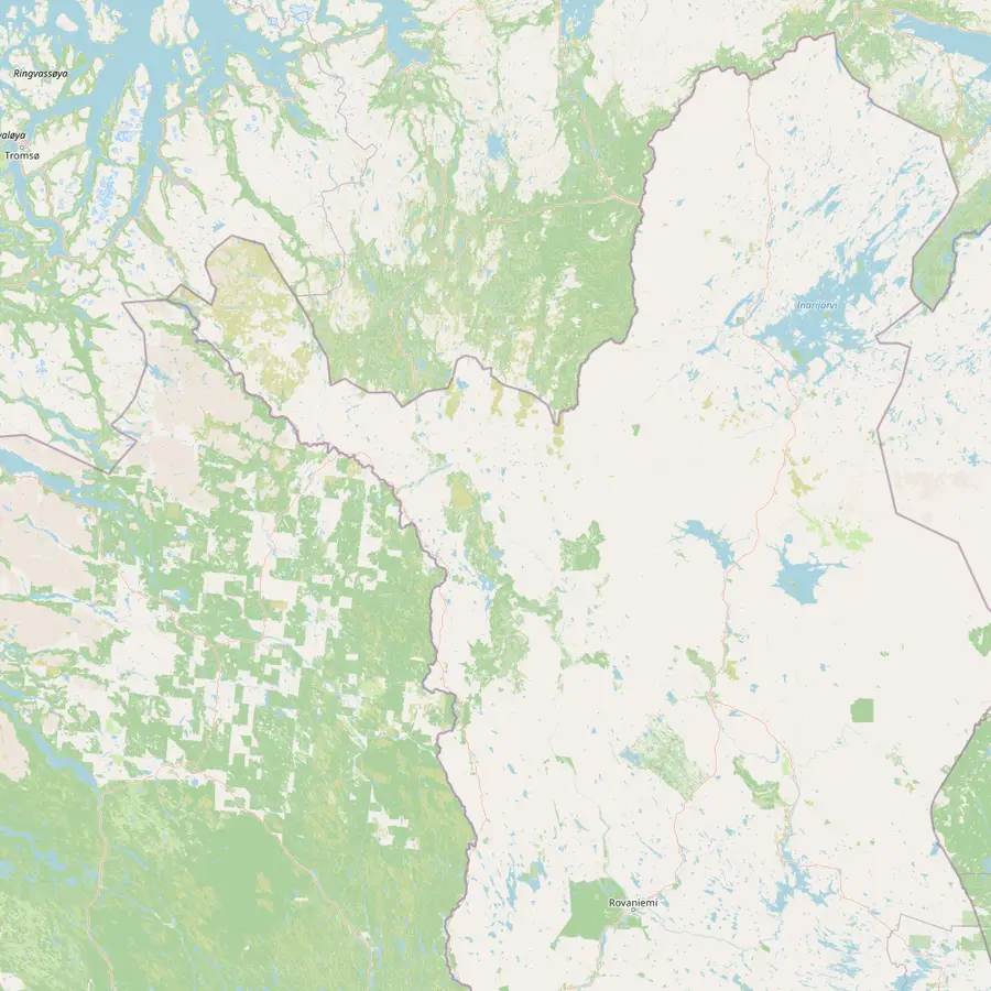 Map of Finnish Lapland with Saariselkä, Ivalo, Inari, Utsjoki, Kilpisjärvi, Levi and Rovaniemi
